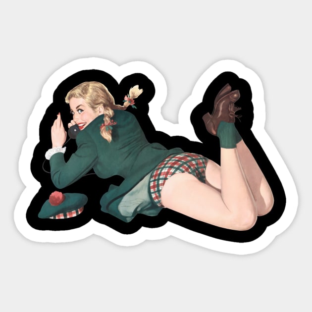 Pinup Girl Plaid Underpants Sticker by LucyMacDesigns